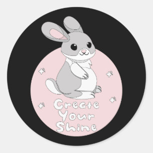 Skapa din Shine Kawaii Funny Bunny Rosa Runt Klistermärke