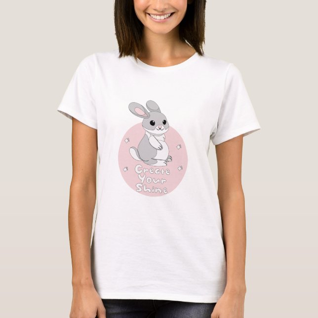 Skapa din Shine Kawaii Funny Bunny Rosa T Shirt (Framsida)