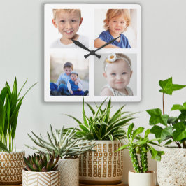 Skapa dina egna 4-familjers fotokollage-barn fyrkantig klocka