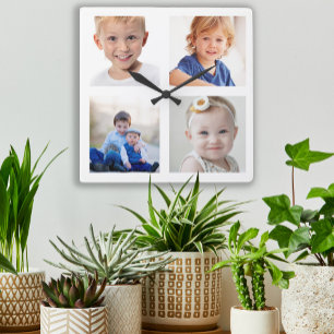 Skapa dina egna 4-familjers fotokollage-barn fyrkantig klocka
