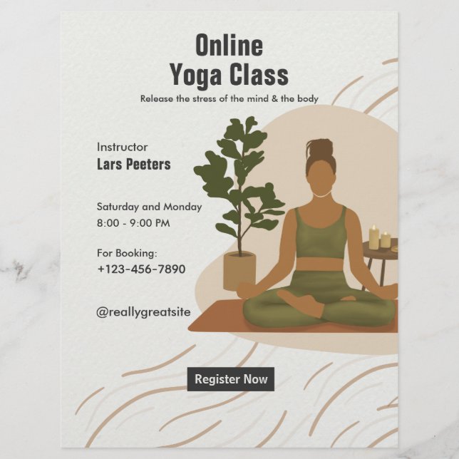 Skapa dina egna Anpassade Online Yoga-klasser Reklamblad (Framsidan)