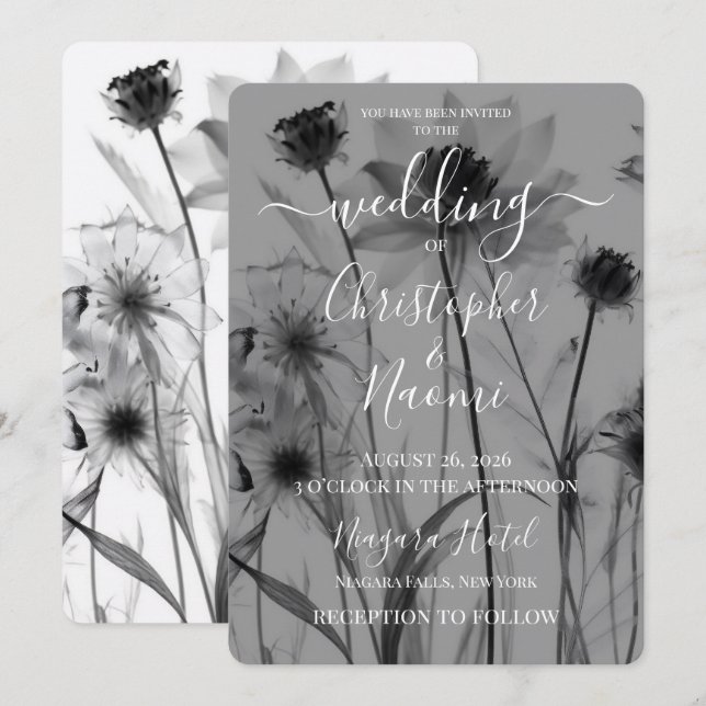 Skapa Dina Egna B&W Röntgenblommor Bröllop  Inbjudningar (Fram/baksida)