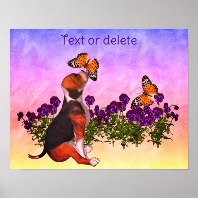 Skapa dina egna beagle Puppy Butterflies Flowers Poster (Framsidan)