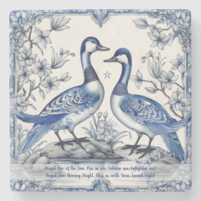 Skapa Dina Egna Blå Chinoiserie Blommor Gäss Stenunderlägg (Framsidan)
