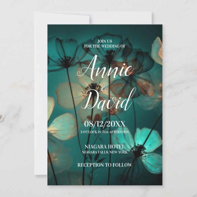 Skapa dina egna blå och vita röntgenblommor Bröllo Inbjudningar (Framsida)
