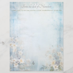 Skapa dina egna blå shabby chic fjärilsblommor brevhuvud