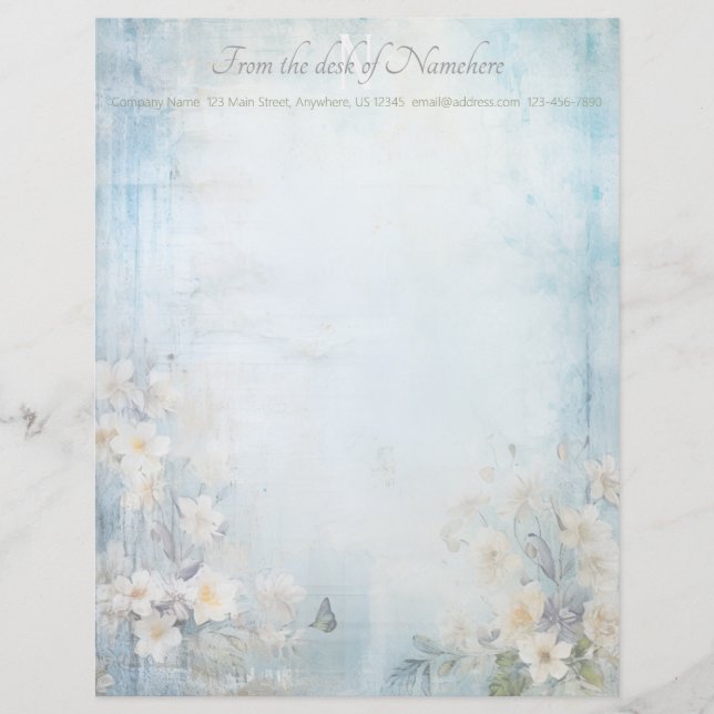 Skapa dina egna blå shabby chic fjärilsblommor brevhuvud (Framsida)