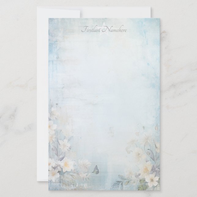 Skapa Dina Egna Blå Shabby Chic Fjärilsblommor Brevpapper (Framsida)