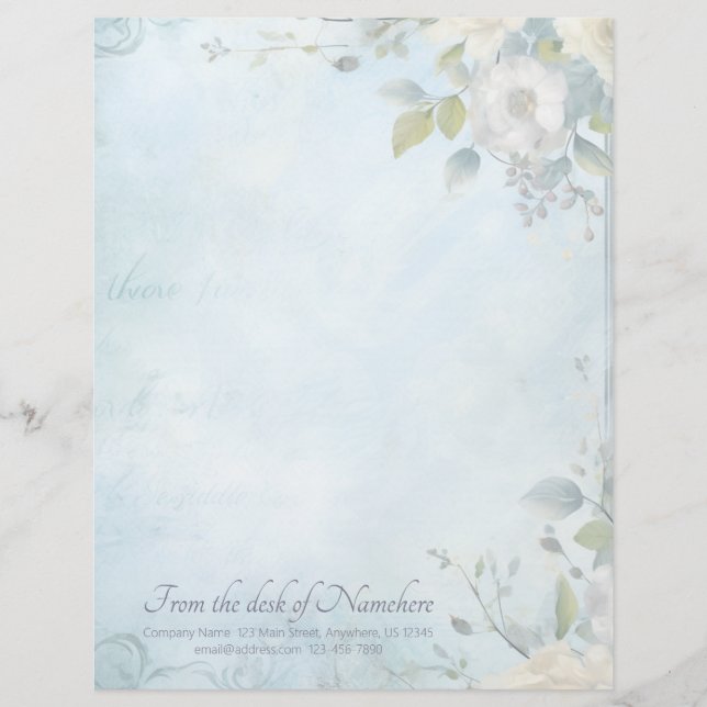 Skapa Dina Egna Blå Shabby Chic Vita Blommor Brevhuvud (Framsida)