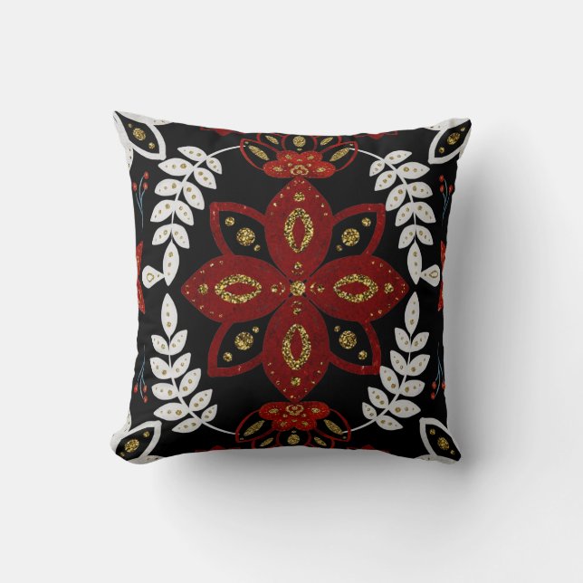 Skapa dina egna Blommigtar i Nordic Red & Guld Kudde (Framsida)