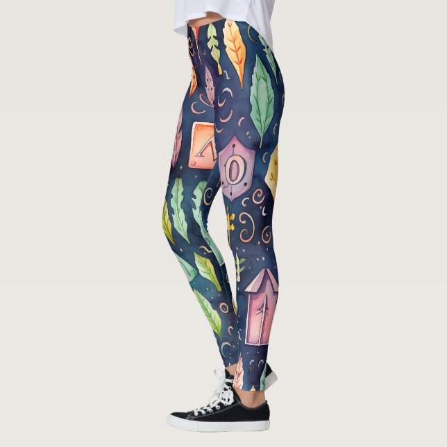 Skapa Dina Egna Färgglada Runor Blå Blomma Leggings (Vänster)