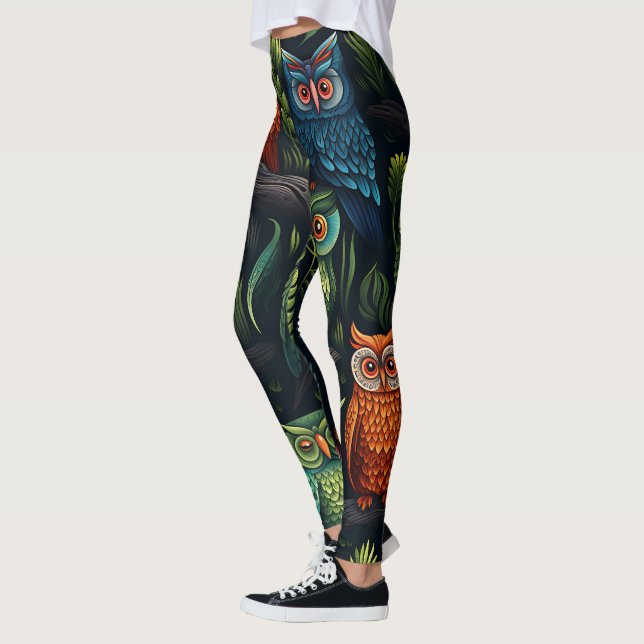 Skapa dina egna färgglada ugglor Svart Leggings (Vänster)