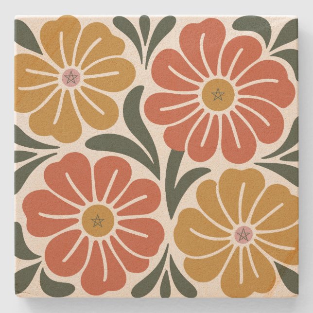 Skapa Dina Egna Groovy Retro Kosmos Blommor Stenunderlägg (Framsidan)