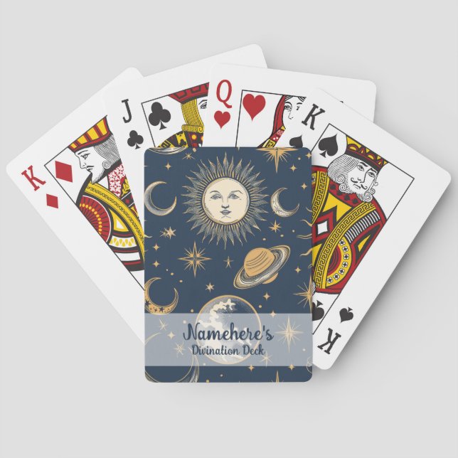 Skapa Dina Egna Guld Blå Vita Celestiala Casinokort (Baksidan)