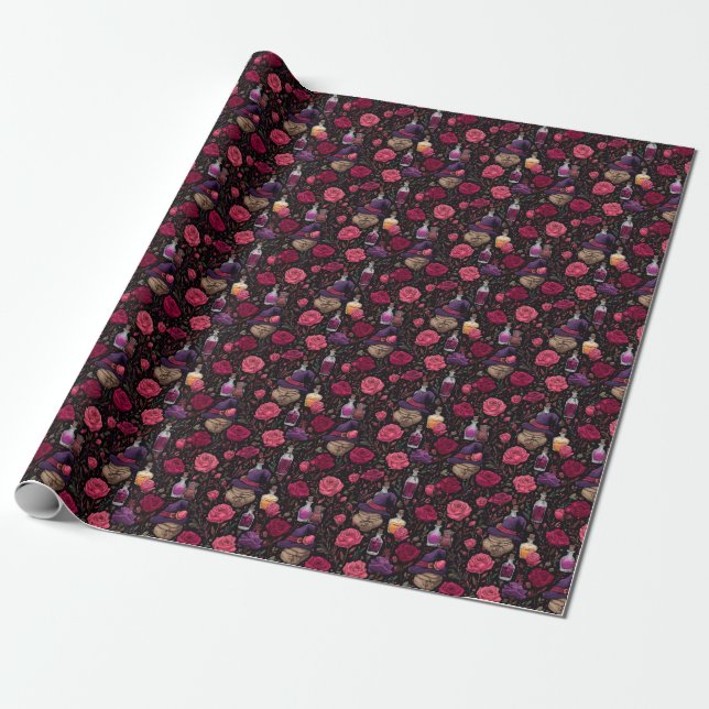 Skapa Dina Egna Häxiga Rosa Röda Lila Rosor Presentpapper (Utrullad)