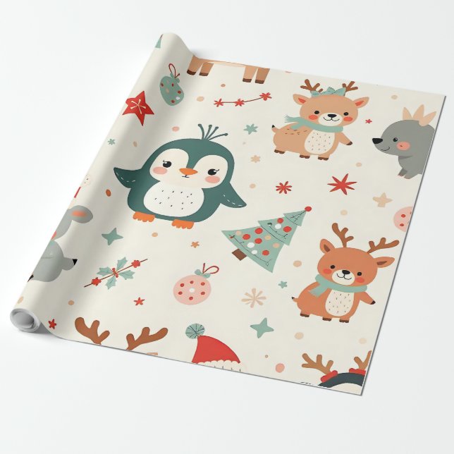 Skapa Dina Egna Kawaii Vänliga Vinterdjur Presentpapper (Utrullad)