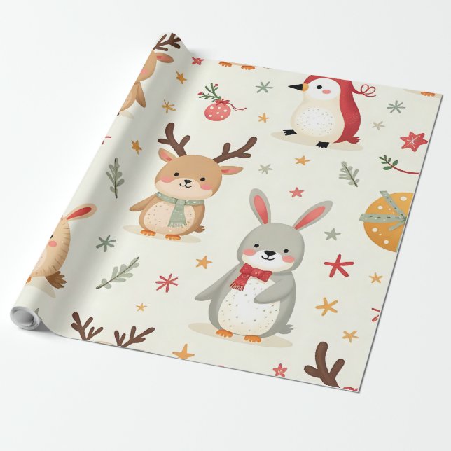 Skapa Dina Egna Kawaii Vintervänliga Djur Presentpapper (Utrullad)