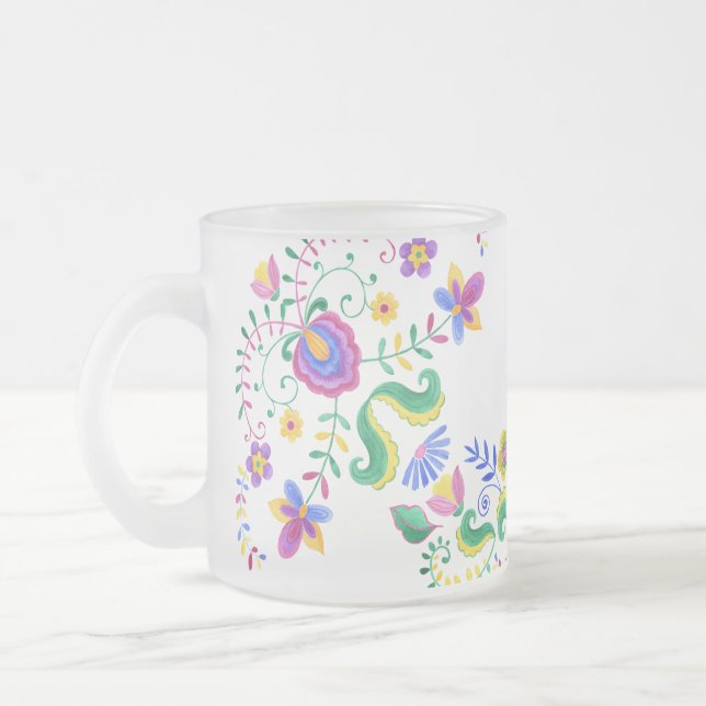 Skapa dina egna mexikanska folkkonstblommor frostad glasmugg (Vänster)