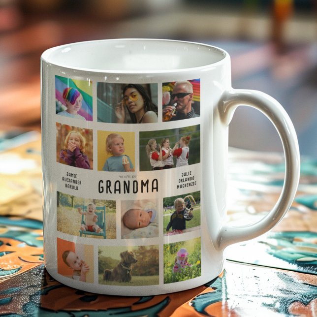 Skapa dina egna morföräldrar Photo Collage Kaffemugg (Personalized coffee mug with 12 photo and custom text for grandparents)