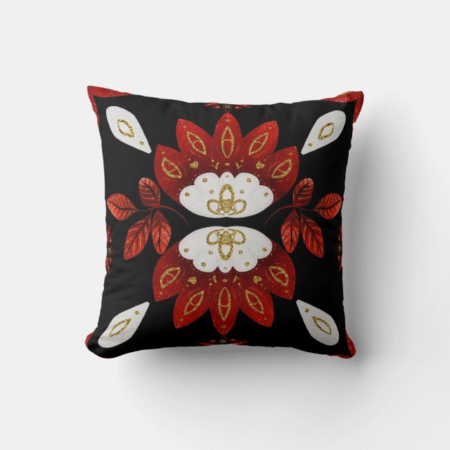 Skapa dina egna nordiska Röda och Guld folkkonstbl Kudde (Framsida)