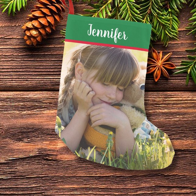 Skapa dina egna personliga fullt för fotot liten julstrumpa (Full photo Christmas stocking. You can add your own name and photo to personalize.)