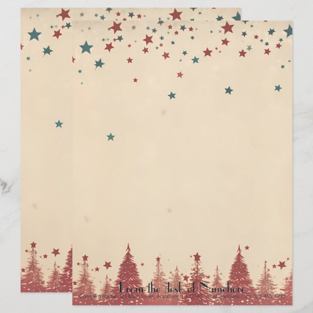 Skapa Dina Egna Retro-Celestiala Röda Julgranar Brevhuvud (Fram/baksida)