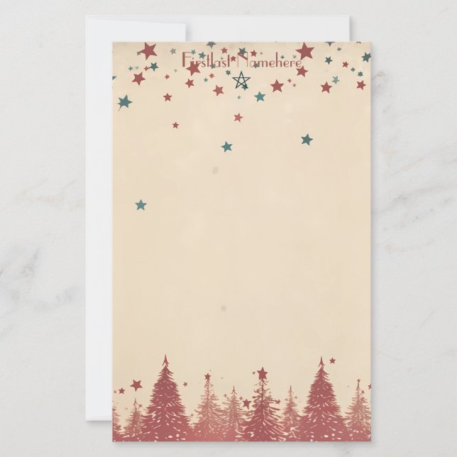 Skapa Dina Egna Retro Celestiala Röda Julgranar Brevpapper (Framsida)