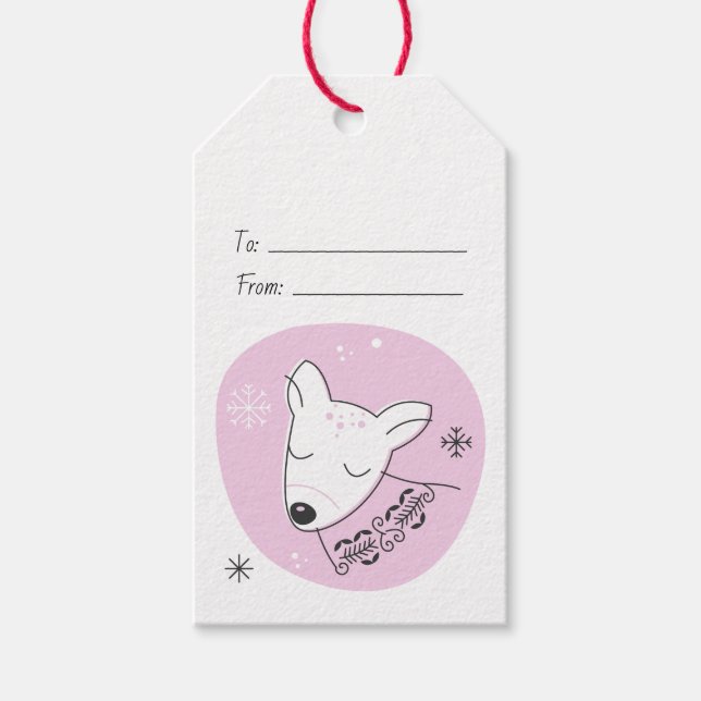 Skapa Dina Egna Retro-Renarna Rosa Jul Presentetikett (Framsidan)