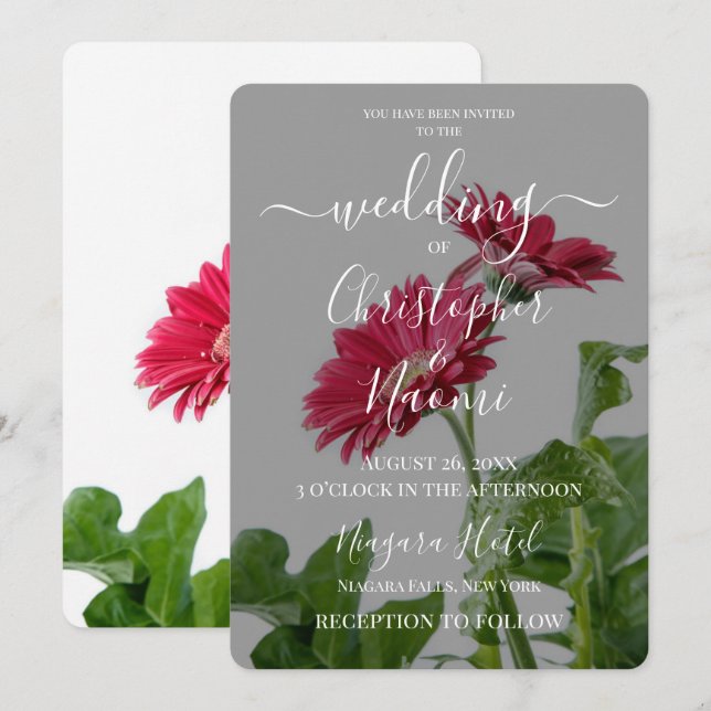 Skapa dina egna röda blommor på vit bröllopsbakgru inbjudningar (Fram/baksida)