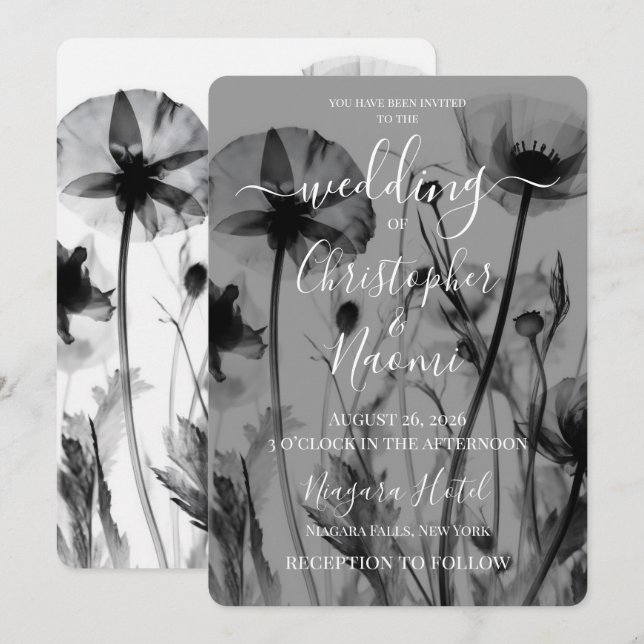 Skapa Dina Egna Röntgenblommor B&W Bröllop  Inbjudningar (Fram/baksida)