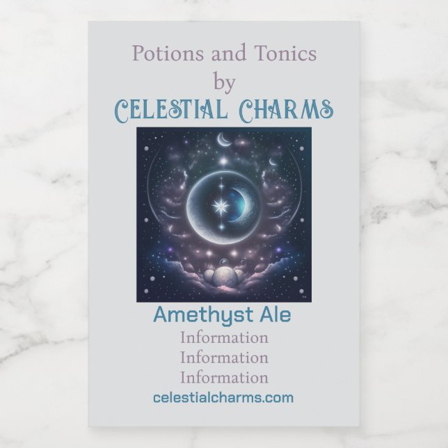 Skapa dina egna Rosa moln & Silver Måne Vinetikett (Enkel etikett)