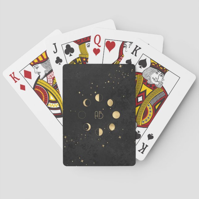 Skapa Dina Egna Svarta & Guld Celestiala Månfaser Casinokort (Baksidan)