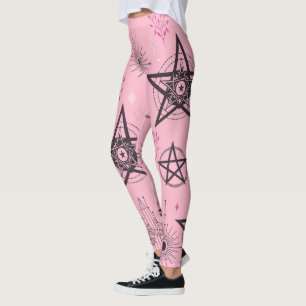 Skapa Dina Egna Svarta Pentakler Rosa Kristaller Leggings