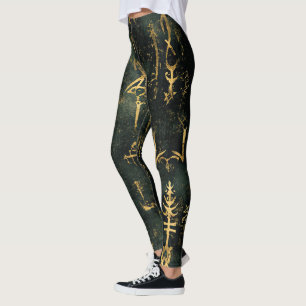 Skapa Dina Egna Teal Guld Heliga Symboler Svart Leggings