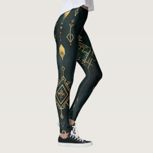 Skapa Dina Egna Teal Guld Magiska Symboler Svarta Leggings