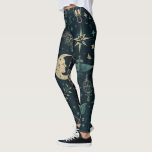 Skapa Dina Egna Teal & Guld Pagan Symboler Svart Leggings