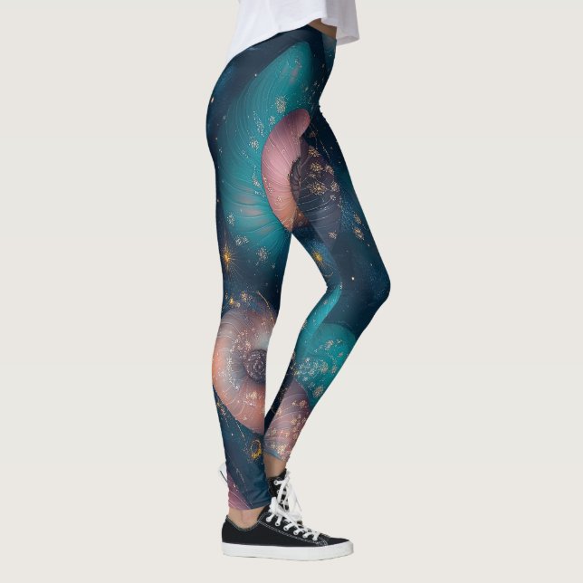 Skapa Dina Egna Teal Korallspiralföremål Bubblor Leggings (Höger)