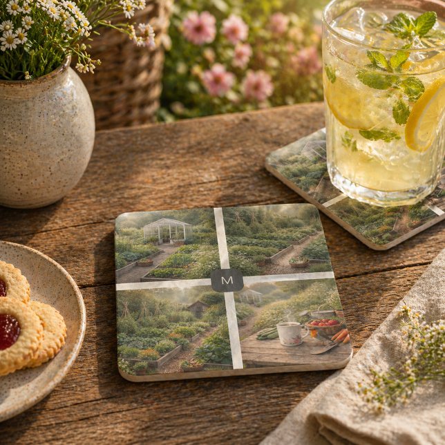 Skapa dina egna trädgårdsfoton med monogram stenunderlägg (Create your own garden photos monogrammed stone coasters. You can add your own photos and monogram.)