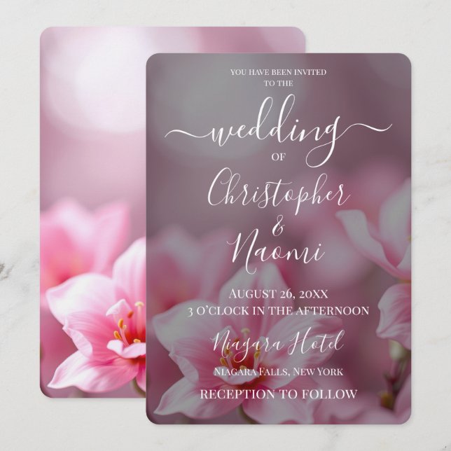 Skapa dina egna vackra rosa blommor inbjudningar (Fram/baksida)