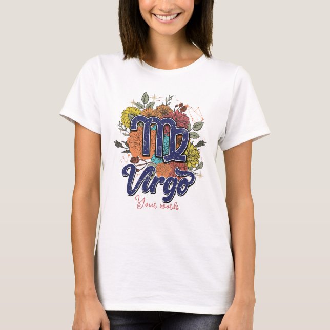 Skapa dina egna Våg Zodiac Flowers T Shirt (Framsida)