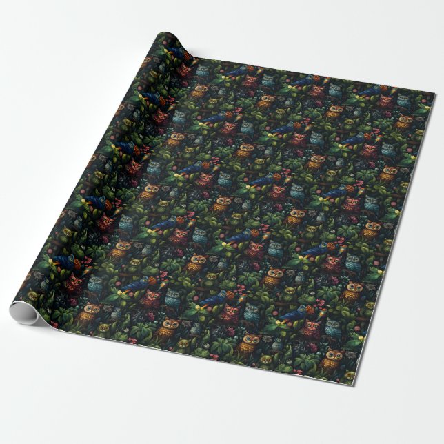 Skapa Dina Egna Whimsical Fantasy Ugglor Tropiska Presentpapper (Utrullad)