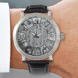 Skapa ditt Anpassningsbar Photo Collage Rustic Far Armbandsur