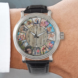 Skapa ditt Anpassningsbar Photo Collage Rustic Far Armbandsur