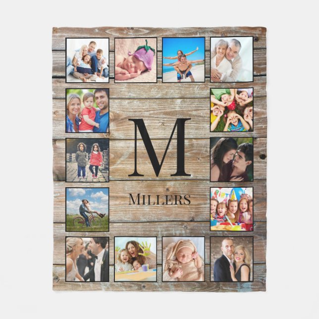 Skapa ditt Anpassningsbar Photo Collage Rustic Far Fleecefilt (Framsidan)