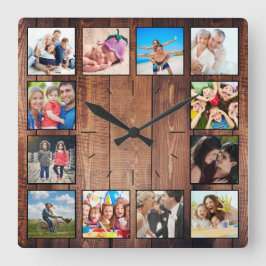 Skapa ditt Anpassningsbar Photo Collage Rustic Far Fyrkantig Klocka