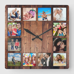 Skapa ditt Anpassningsbar Photo Collage Rustic Far Fyrkantig Klocka