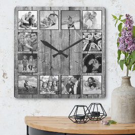 Skapa ditt Anpassningsbar Photo Collage Rustic Far Fyrkantig Klocka