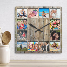 Skapa ditt Anpassningsbar Photo Collage Rustic Far Fyrkantig Klocka