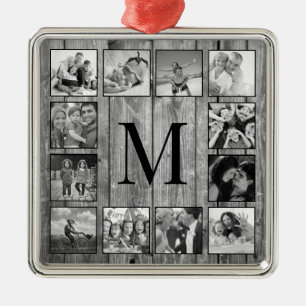 Skapa ditt Anpassningsbar Photo Collage Rustic Far Julgransprydnad Metall