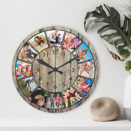 Skapa ditt Anpassningsbar Photo Collage Rustic Far Rund Klocka